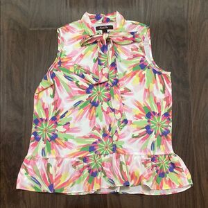 Sweet Pea Bright Graphic Peplum Tank Blouse with Bow
